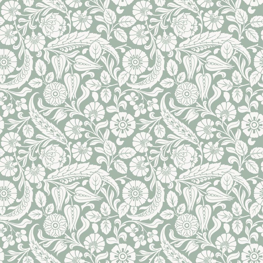 Zelená vliesová květinová tapeta na zeď, 139329, Vintage Flowers, Esta Home