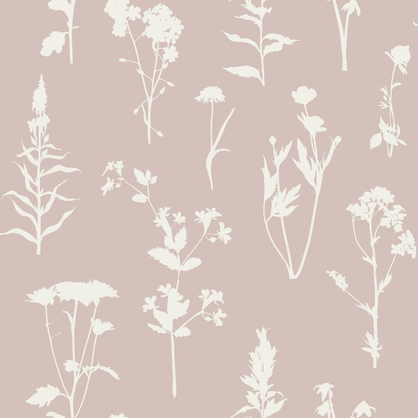 Růžová vliesová tapeta na zeď, květiny, listy, 139393, Vintage Flowers, Esta Home