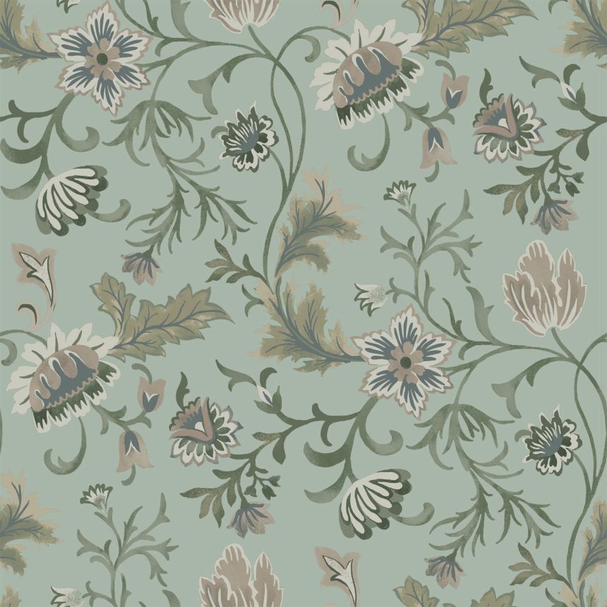 Šedo-modrá vliesová květinová tapeta na zeď, 139413, Vintage Flowers, Esta Home