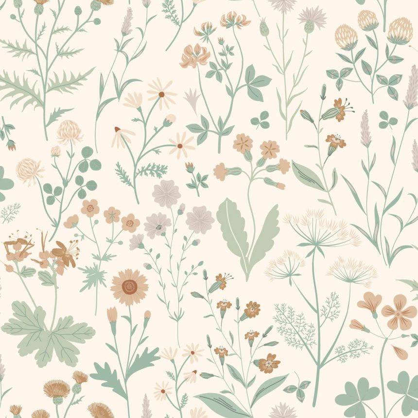 Krémová vliesová tapeta na zeď, luční květiny, 139481, Vintage Flowers, Esta Home