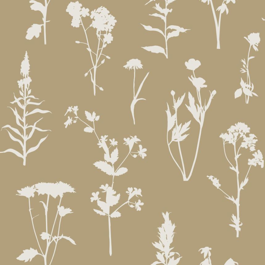 Hnědá vliesová tapeta na zeď, květiny, listy, 139483, Vintage Flowers, Esta Home