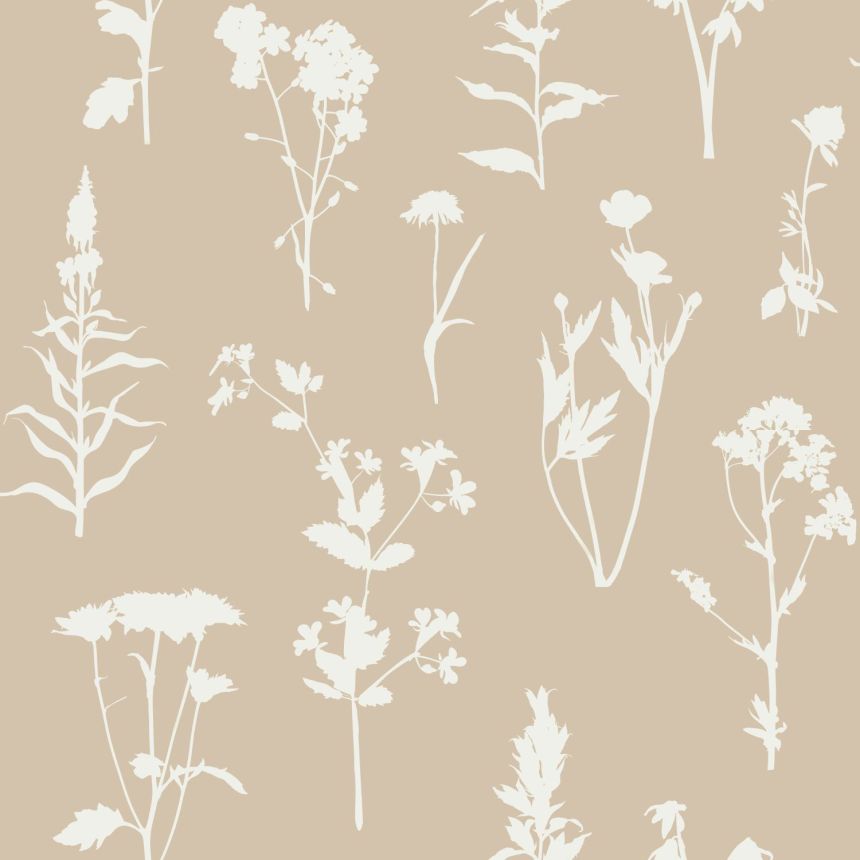 Béžová vliesová tapeta na zeď, květiny, listy, 139484, Vintage Flowers, Esta Home