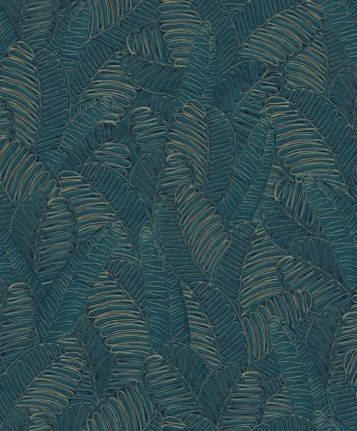Modro-zlatá vliesová tapeta s listy, SPI101, Spirit of Nature, Khroma by Masureel
