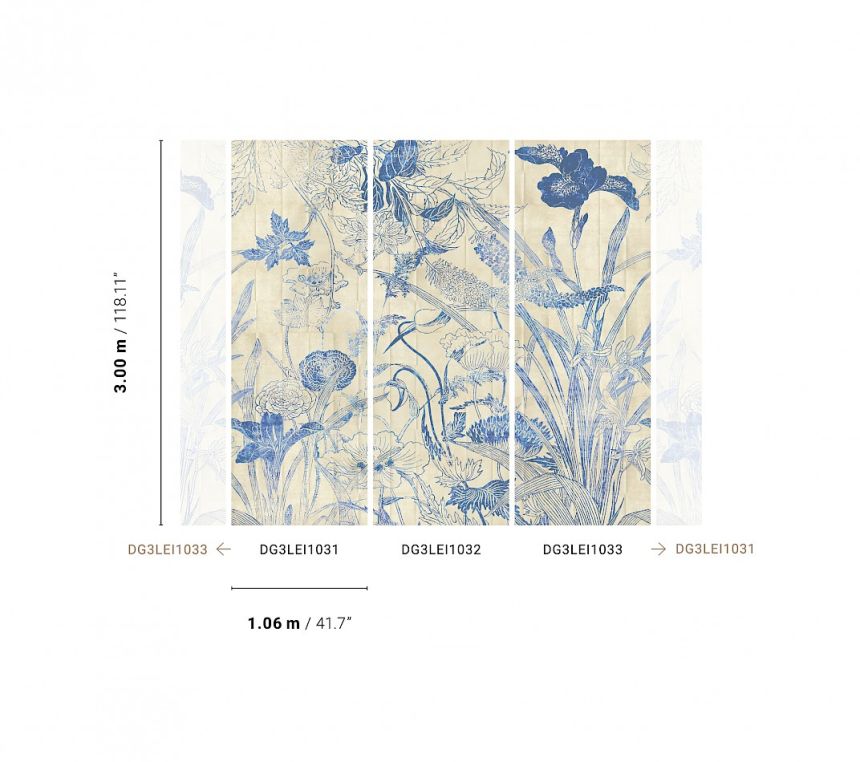 Modrá vliesová fototapeta na zeď, Květiny, listy, DG3LEI1032, Wall Designs III, Khroma by Masureel
