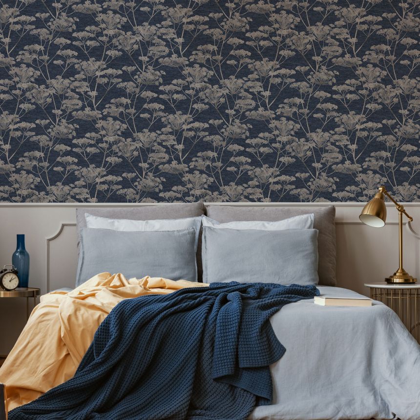 Vliesová tapeta na zeď, modro-zlatá, trávy, květiny, 120865, Refine, Indulgence, Graham Brown Boutique