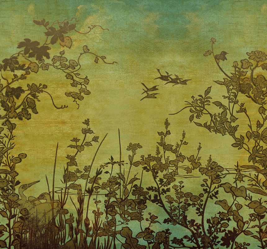 Vliesová fototapeta na zeď, Jeřábi za úsvitu, 333470, Emerald, Eijffinger