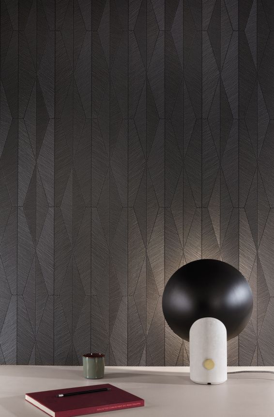 Geometrická vliesová tapeta na zeď, černo-stříbrná, YSA303, Mysa, The Texture Book, Khroma by Masuree