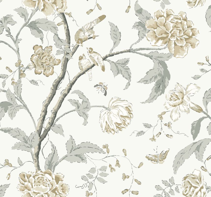 Bílá vliesová tapeta na zeď, rozkvetlé větvičky, BL1783, Blooms Second Edition Resource Library, York