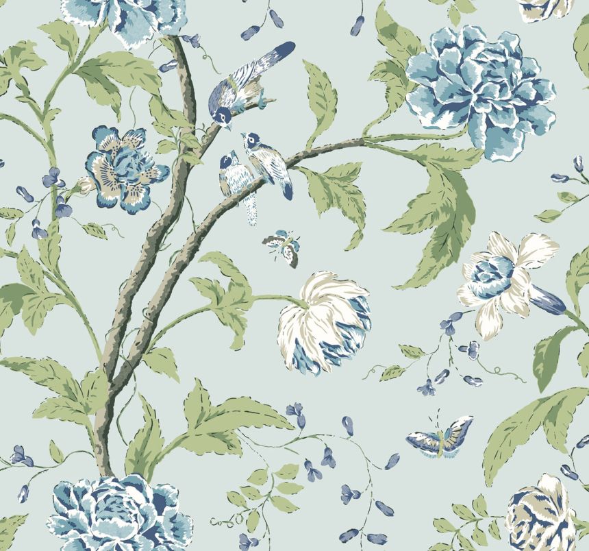 Modrá vliesová tapeta na zeď, rozkvetlé větvičky, BL1784, Blooms Second Edition Resource Library, York