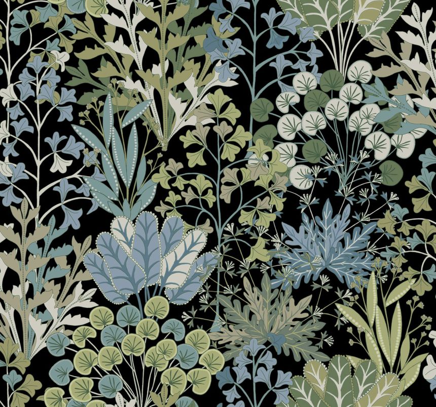 Černá vliesová tapeta s rostlinami a listy, BL1811, Blooms Second Edition Resource Library, York