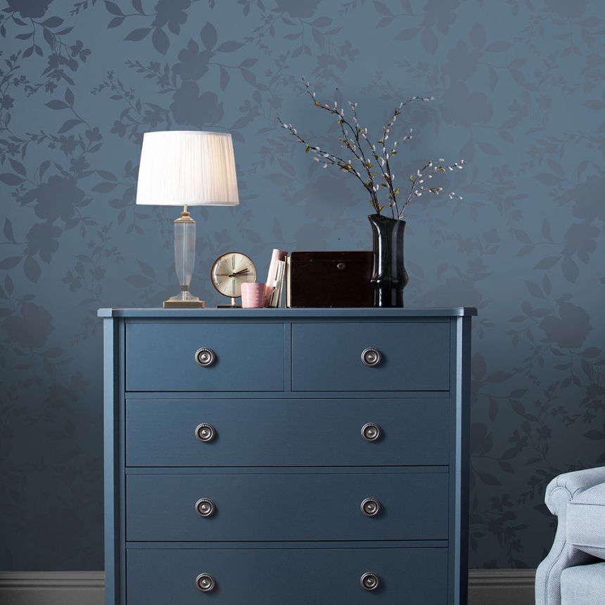 Vliesová tapeta na zeď,  modrá, květiny, 118484, Laura Ashley 3, Laura Ashley Signature