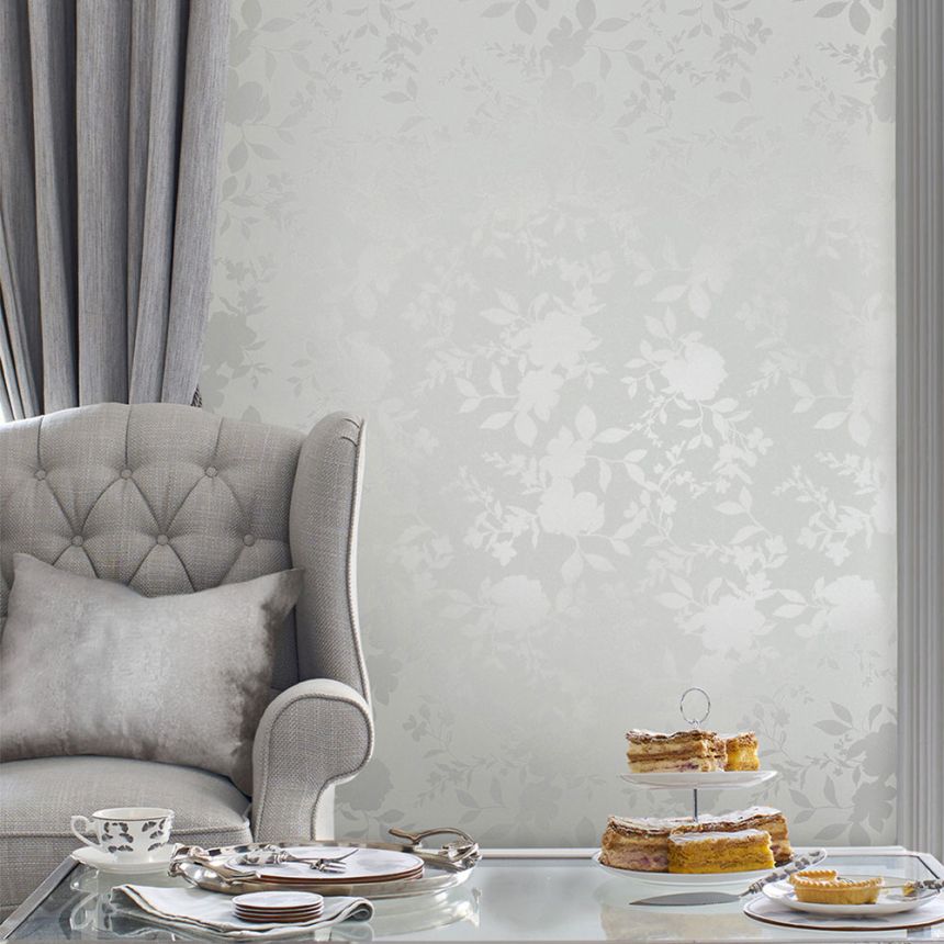 Vliesová tapeta na zeď, šedo-stříbrná, květiny, 118485, Laura Ashley 3, Laura Ashley Signature