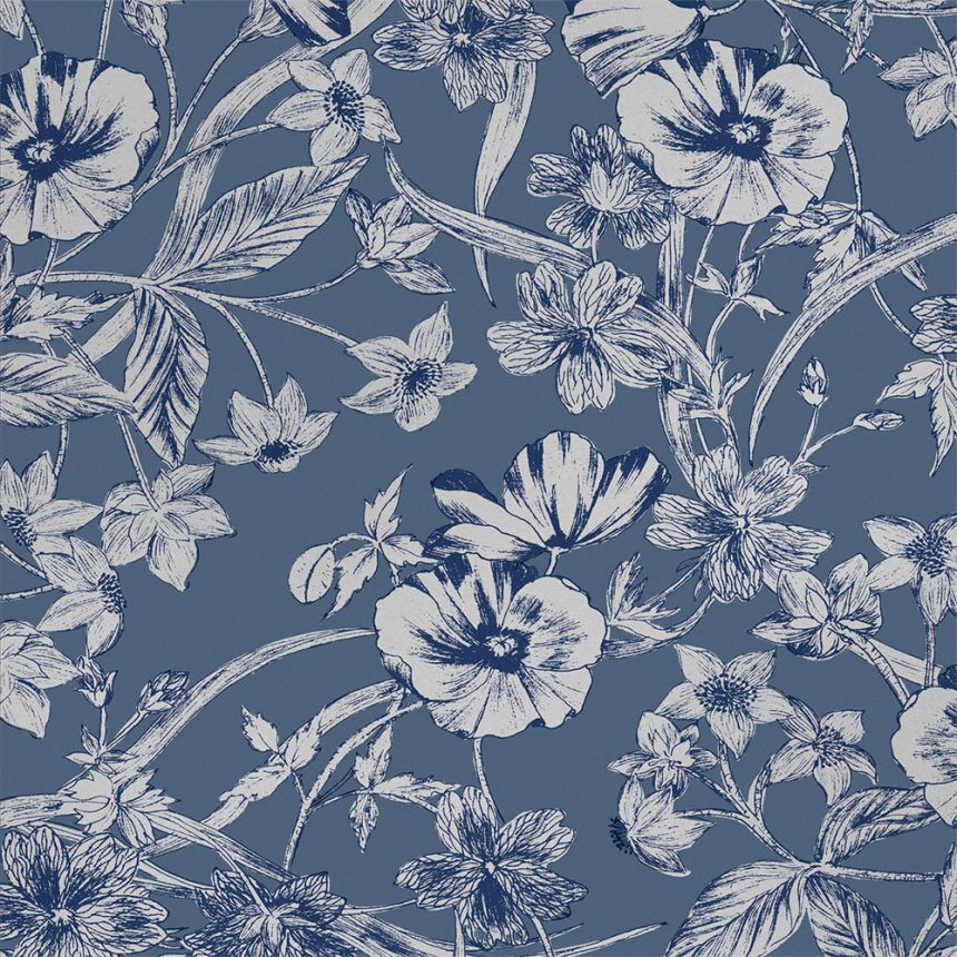 Vliesová tapeta na zeď,  modrá, stříbrná, květiny, 118486, Laura Ashley 3, Laura Ashley Signature