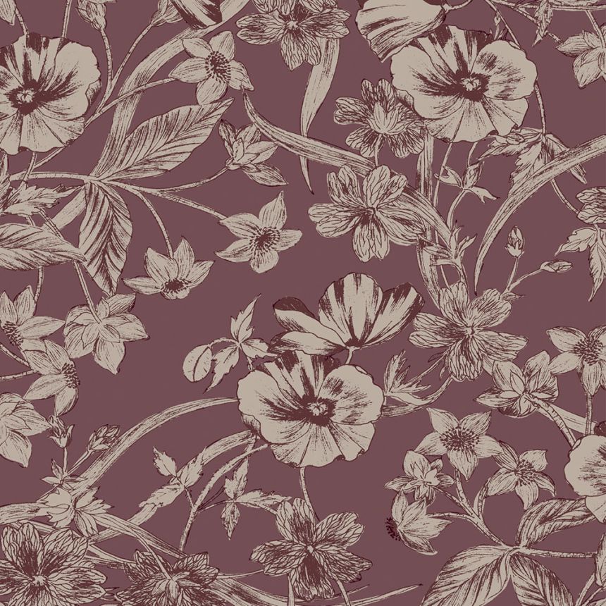 Ostružinová vliesová tapeta na zeď,  metalické květy, 121086, Laura Ashley 3