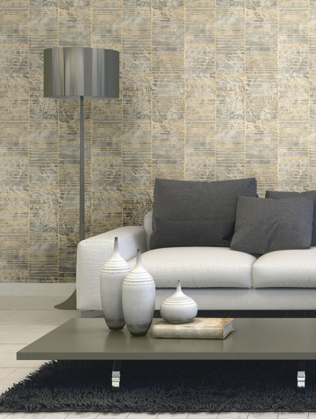 Luxusní béžovo-šedá geometrická vliesová tapeta na zeď, 57423, Aurum II, Limonta