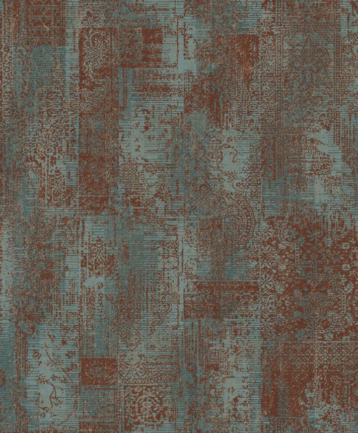 Vliesová tapeta na zeď, tyrkysovo-hnědá, vintage ornamenty, GL76404, Blossom, Prestige Wallcoverings