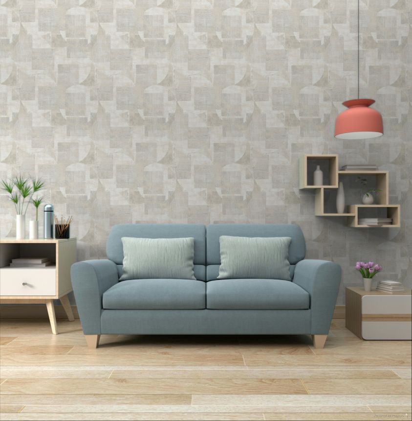 Šedo-béžová geometrická vliesová tapeta na zeď, RE25160, Reflect, Decoprint