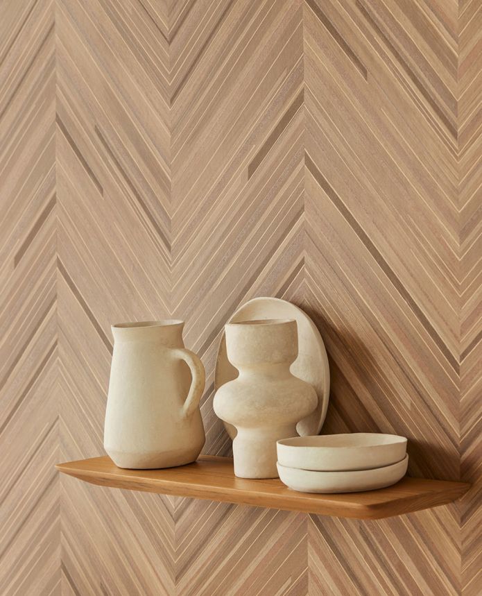 Hnědo-béžová geometrická vliesová tapeta na zeď, rybí kost, 340162, Gilded, Eijffinger
