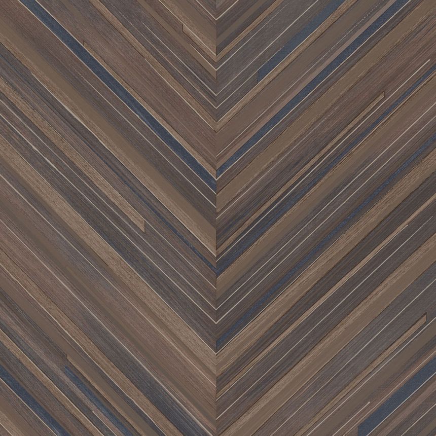 Hnědo-modrá geometrická vliesová tapeta na zeď, rybí kost, 340164, Gilded, Eijffinger