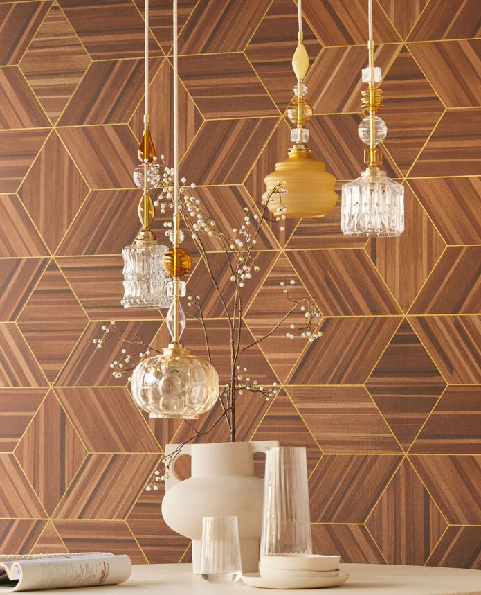 Geometrická obrazová vliesová tapeta na zeď, imitace obložení, 340181, Gilded, Eijffinger