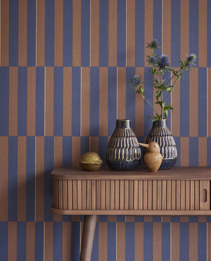 Modro-hnědá vliesová pruhovaná retro tapeta na zeď, 333622, Revive, Eijffinger