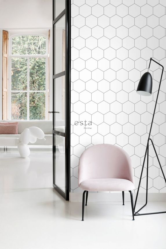 Geometrická vliesová tapeta na zeď, bílo-černá, 139311, Bloom, Esta Home