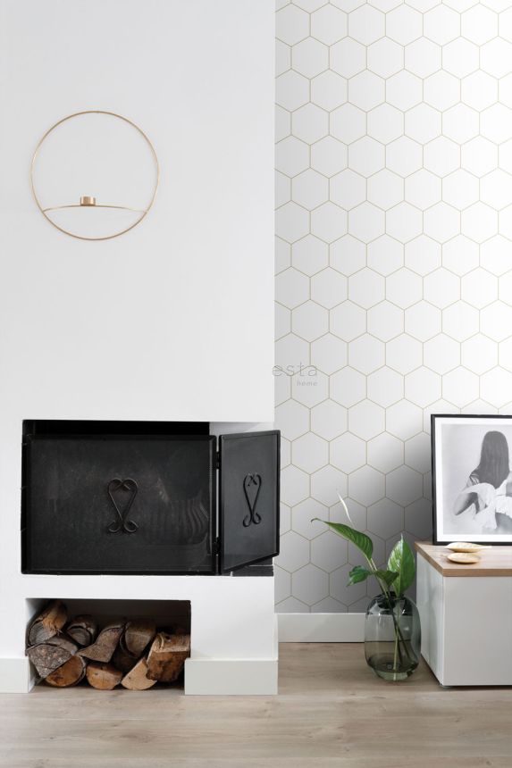 Geometrická vliesová tapeta na zeď, bílo-zlatá, 139312, Bloom, Esta Home