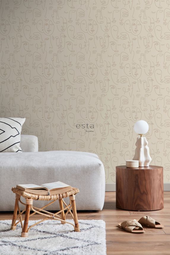 Grafická vliesová tapeta na zeď, béžová, 139374, Bloom, Esta Home