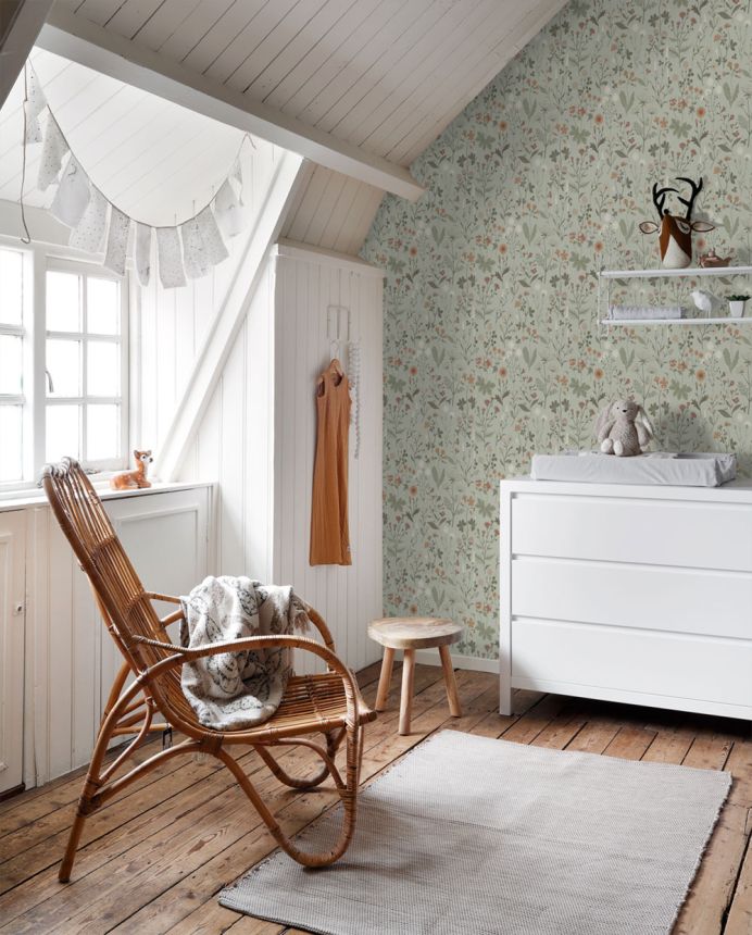 Květinová vliesová tapeta na zeď, zelená, 139598, Bloom, Esta Home