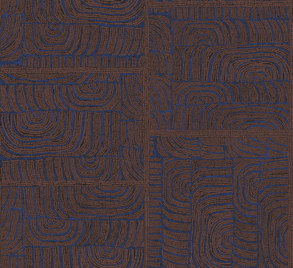 Geometrická vliesová tapeta na zeď, etno vzor, modro-hnědá, TER505, Terra, Masureel