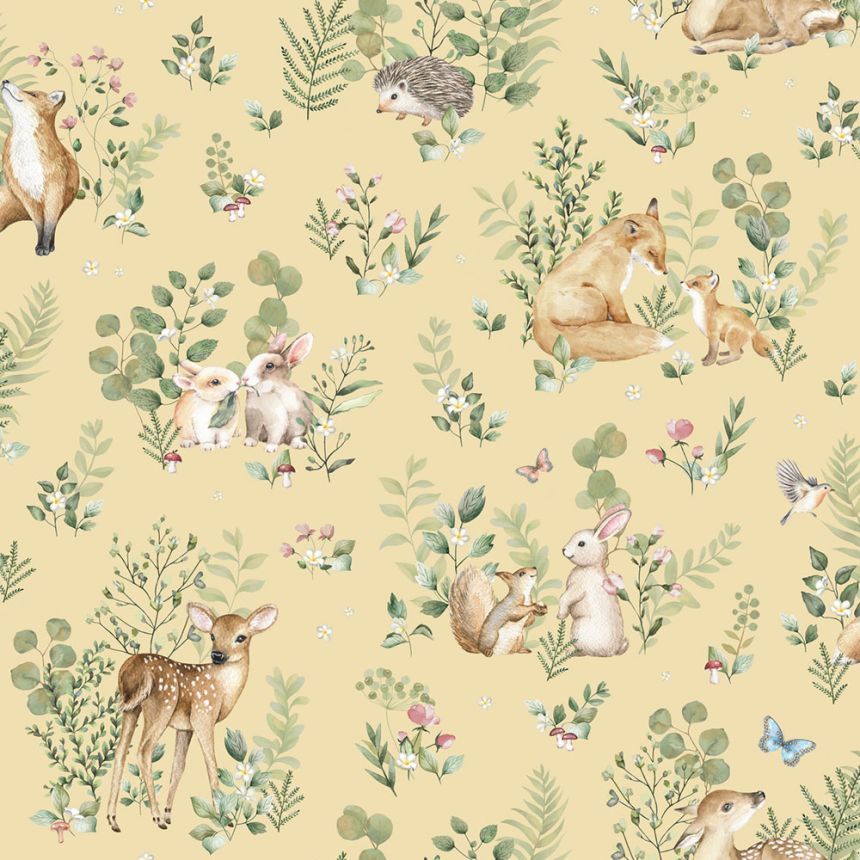 Okrová dětská vliesová tapeta se zvířátky, 972-2, Mika,  ICH Wallcoverings