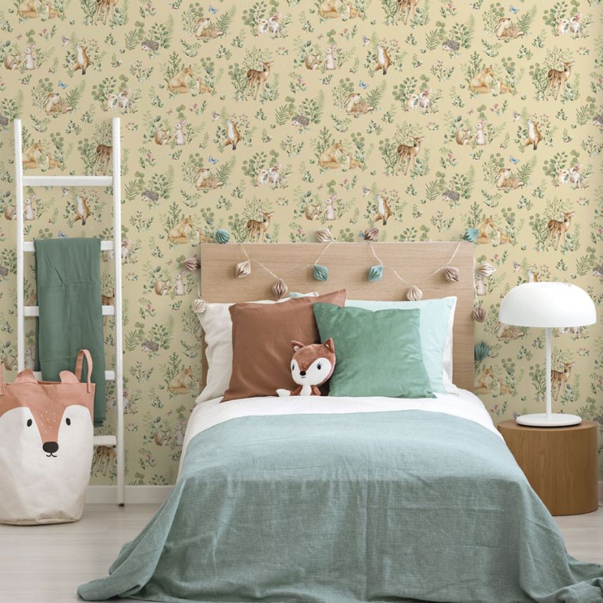 Okrová dětská vliesová tapeta se zvířátky, 972-2, Mika,  ICH Wallcoverings