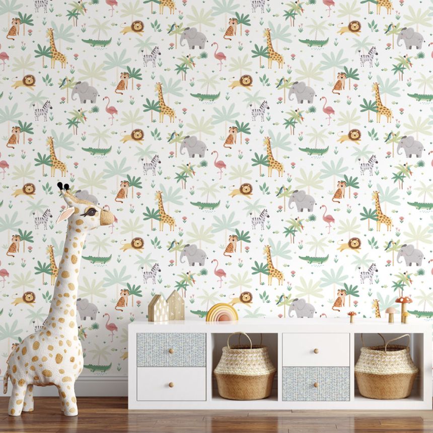 Dětská vliesová tapeta se zvířátky z džungle, 974-3, Mika,  ICH Wallcoverings