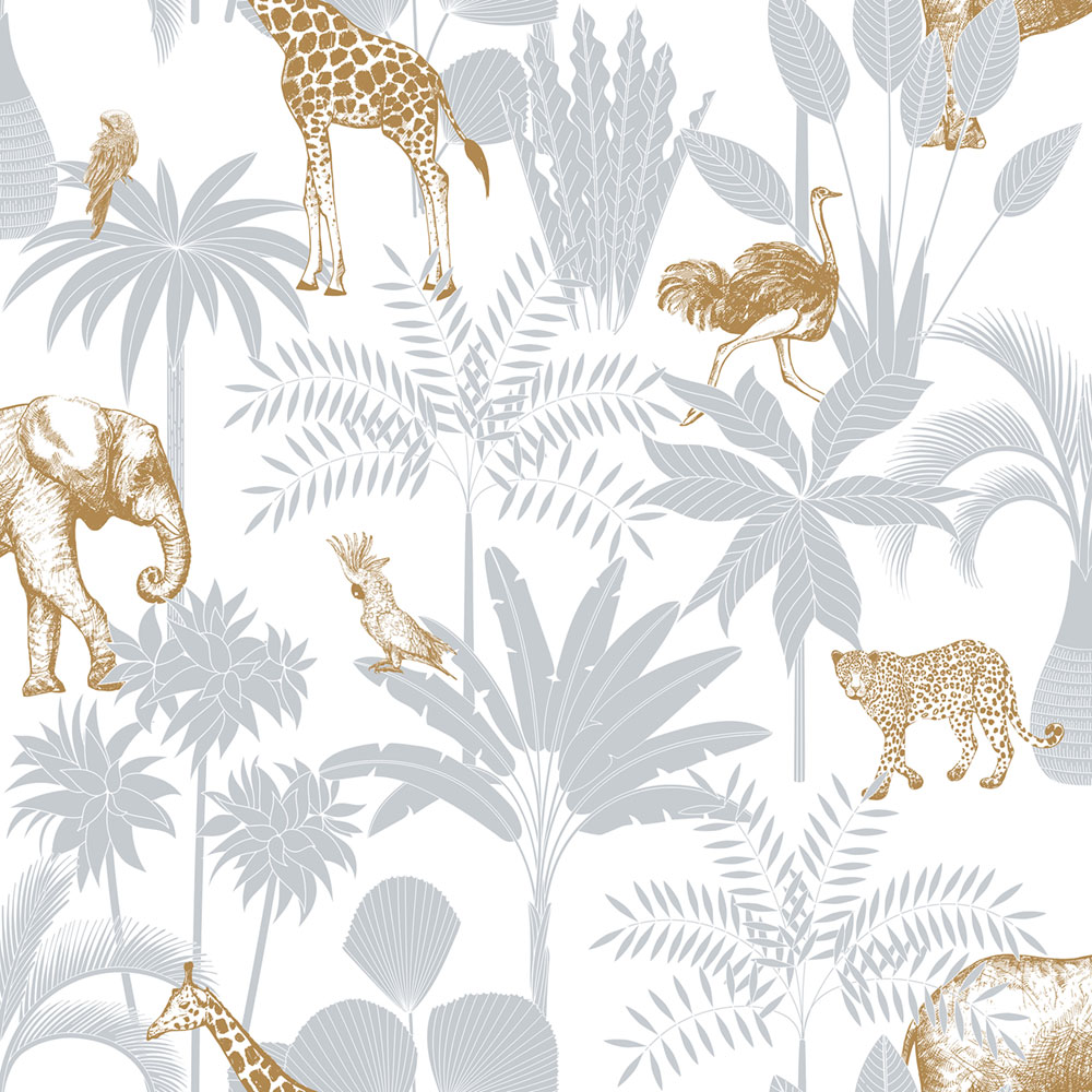 Dětská vliesová tapeta s palmami a zvířátky, 976-2, Mika,  ICH Wallcoverings