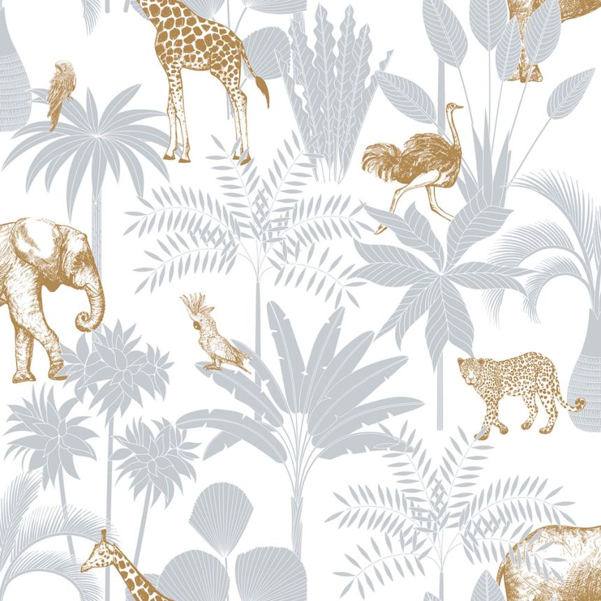 Dětská vliesová tapeta s palmami a zvířátky, 976-2, Mika,  ICH Wallcoverings