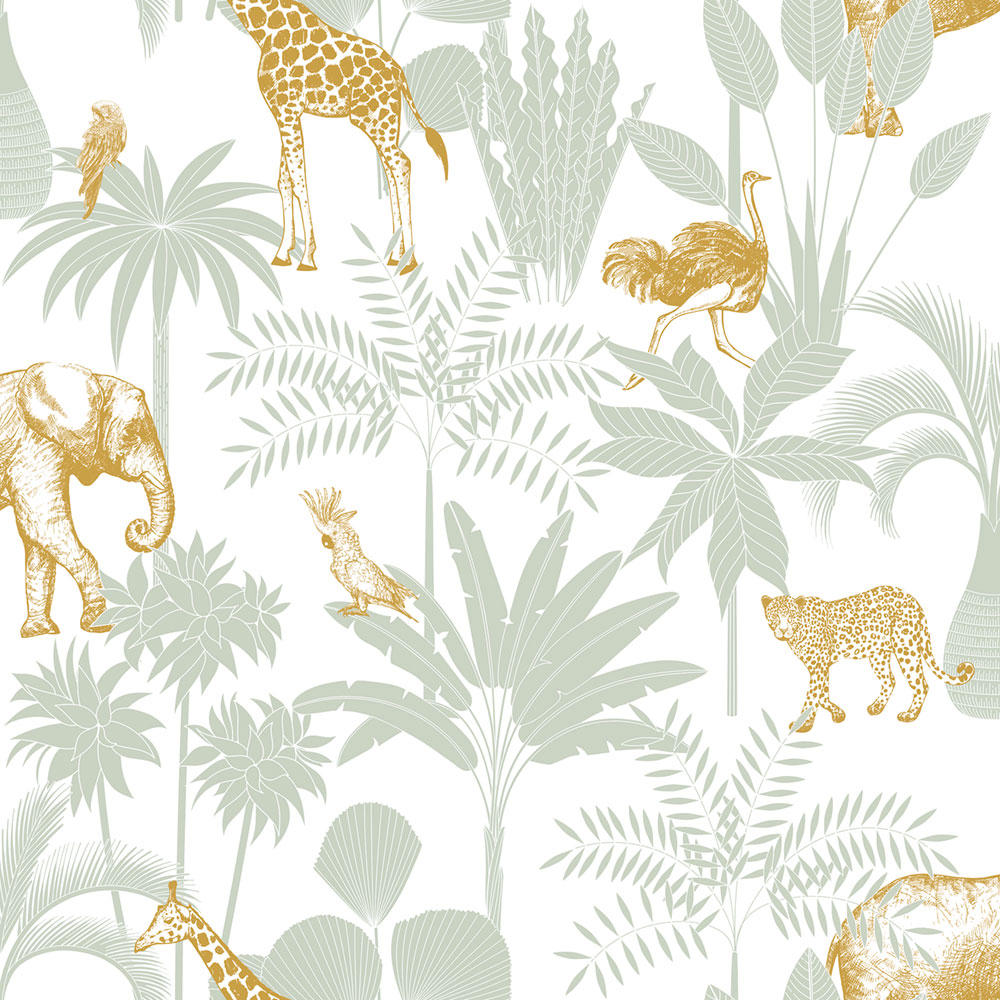 Dětská vliesová tapeta s palmami a zvířátky, 976-4, Mika,  ICH Wallcoverings