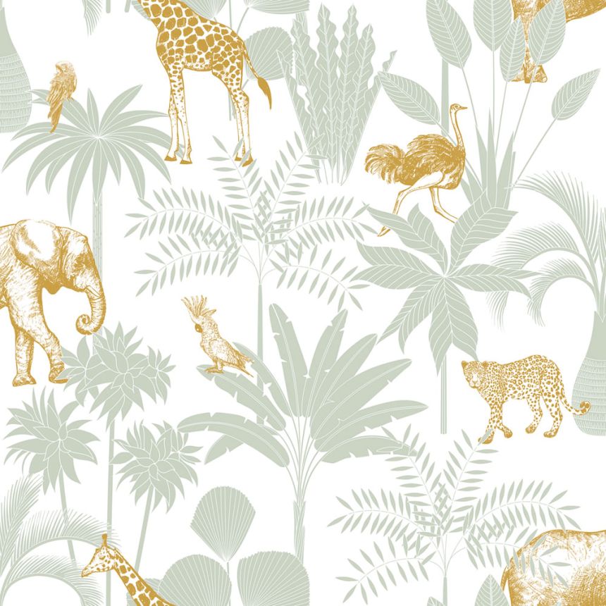 Dětská vliesová tapeta s palmami a zvířátky, 976-4, Mika,  ICH Wallcoverings