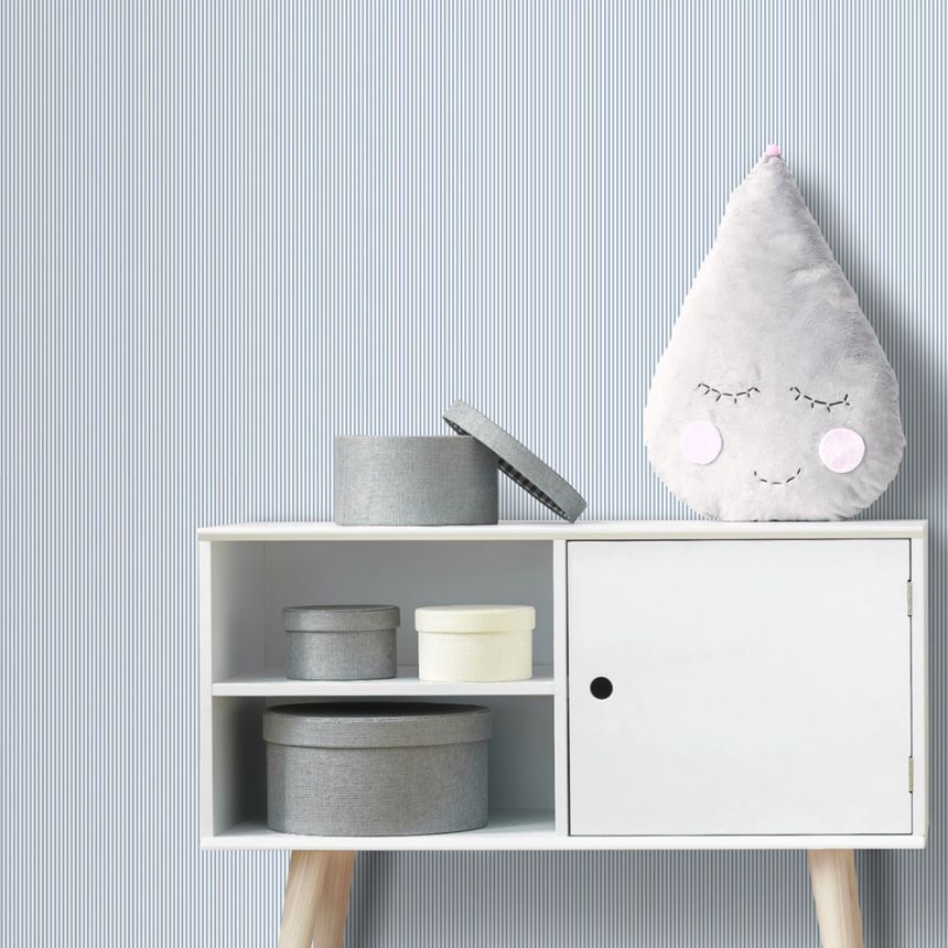Modro-bílá proužkovaná vliesová tapeta na zeď, MG56641, Mika,  ICH Wallcoverings