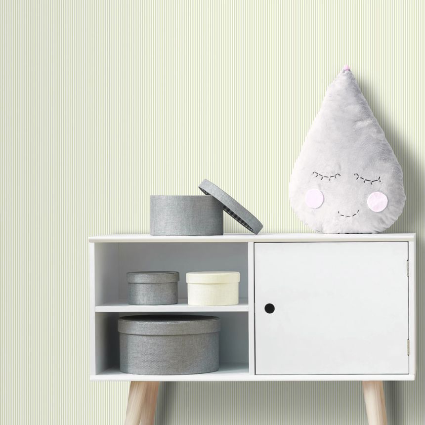 Zeleno-bílá proužkovaná vliesová tapeta na zeď, MG56644, Mika,  ICH Wallcoverings