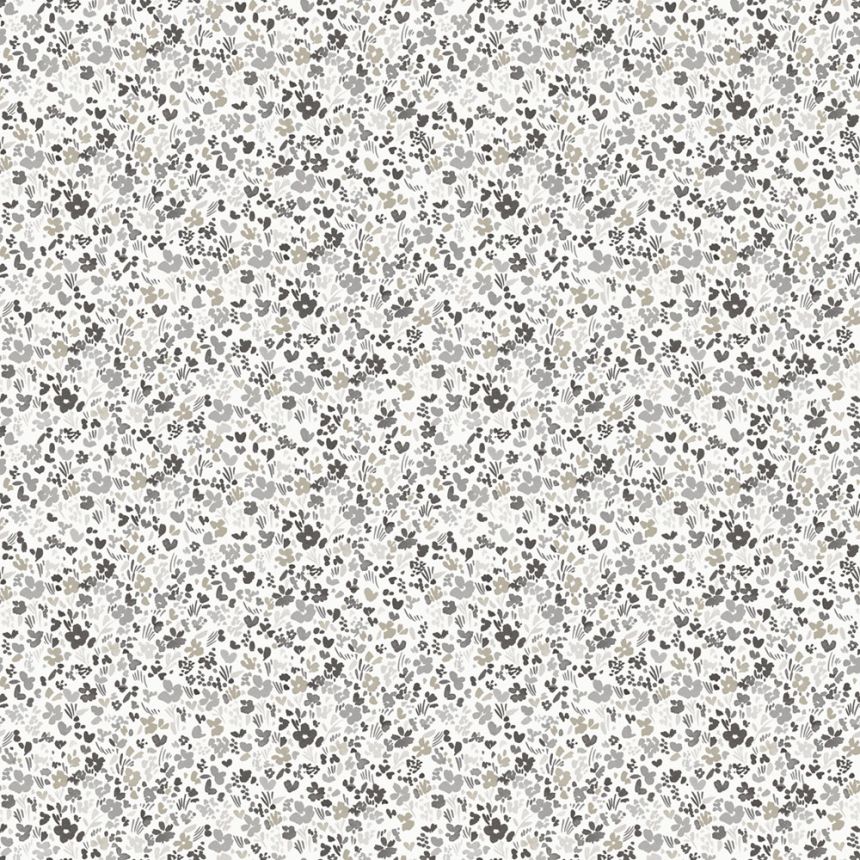 Šedo-bílá květinová vliesová tapeta na zeď, MG56667, Mika,  ICH Wallcoverings
