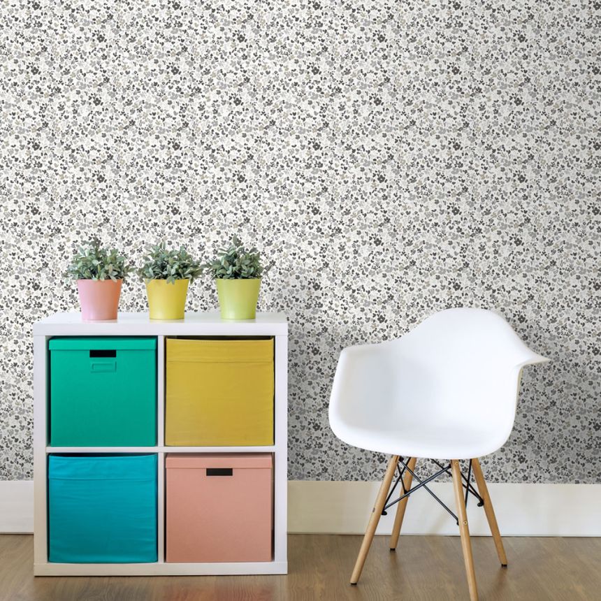 Šedo-bílá květinová vliesová tapeta na zeď, MG56667, Mika,  ICH Wallcoverings
