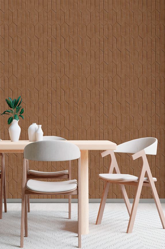 Hnědá geometrická 3D vliesová tapeta na zeď, A65001, Arcadia, Grandeco