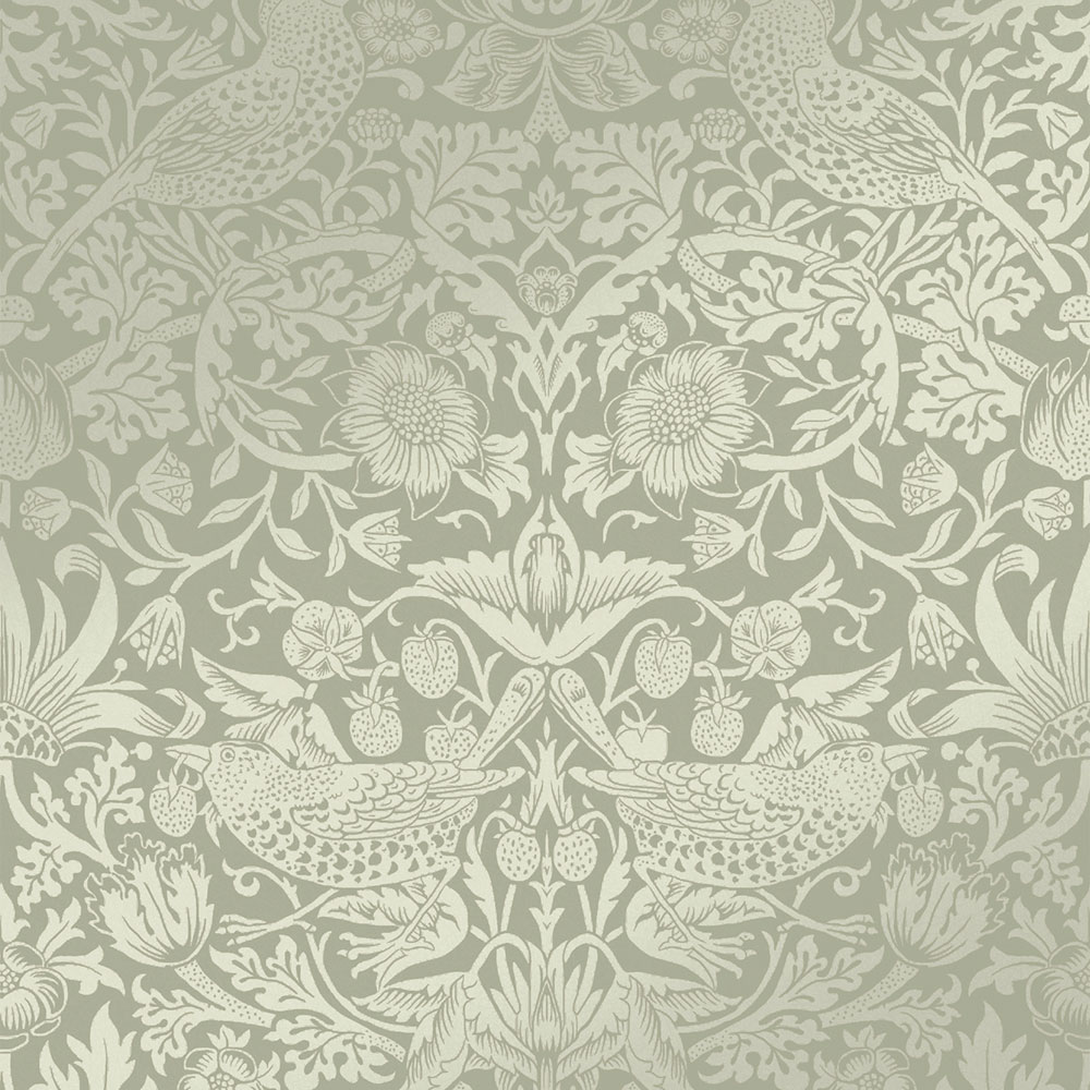 Vliesová tapeta na zeď, zelená, květiny, ptáci, 124237, William Morris At Home