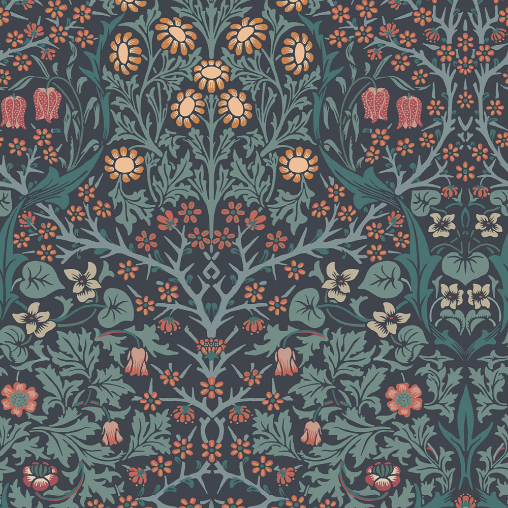 Vliesová tapeta na zeď, modrá, květiny, listy, 124251, William Morris At Home