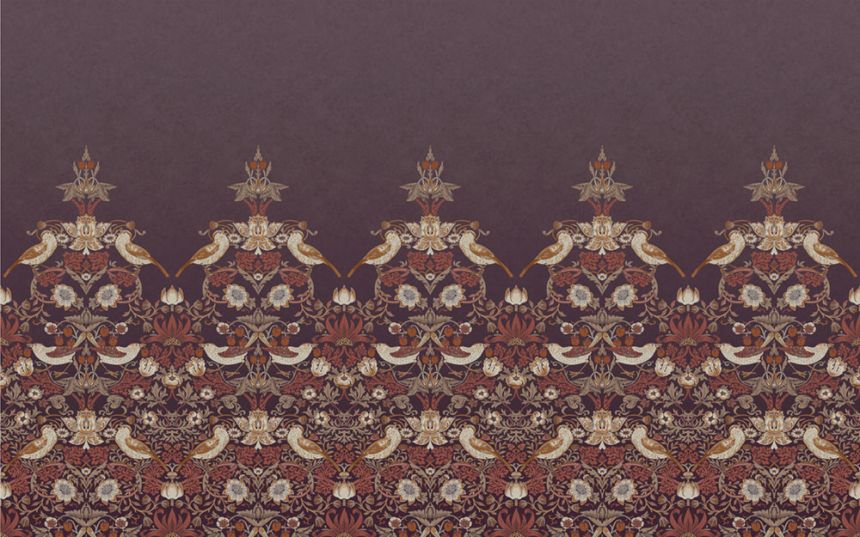 Vliesová obrazová tapeta na zeď, vínová, květiny, ptáci, 125301, William Morris At Home
