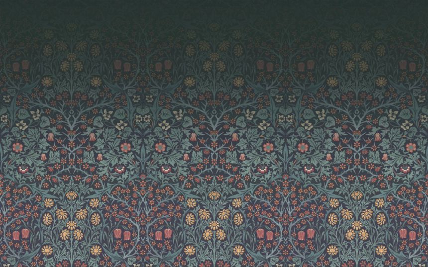 Vliesová obrazová tapeta na zeď, modrá, květiny, ptáci, 125328, William Morris At Home