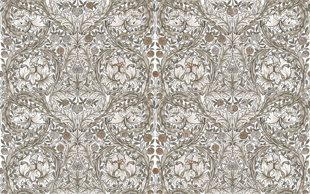 Vliesová obrazová tapeta na zeď, šedo-béžová, květiny, 125409, William Morris At Home
