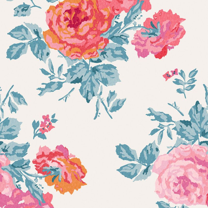 Vliesová tapeta na zeď, červená, modrá, květiny, růže, 125495, Cath Kidstone