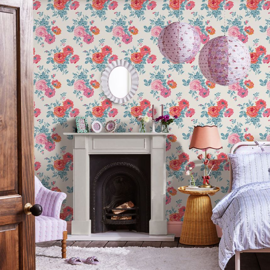 Vliesová tapeta na zeď, červená, modrá, květiny, růže, 125495, Cath Kidstone