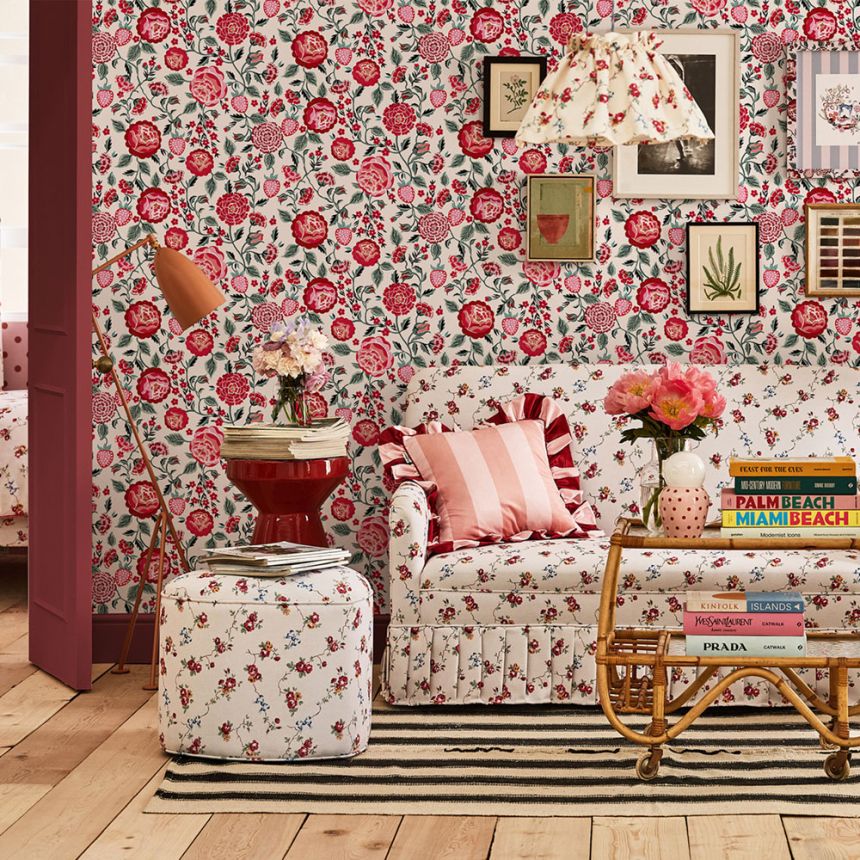 Vliesová tapeta na zeď, červená, zelená, květiny, jahody, 125497, Cath Kidstone